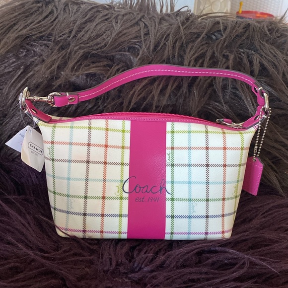 BNWT Tat Top Pink Handle Crossgrain Leather and Coated Canvas Coach Mini Bag - Picture 2 of 13